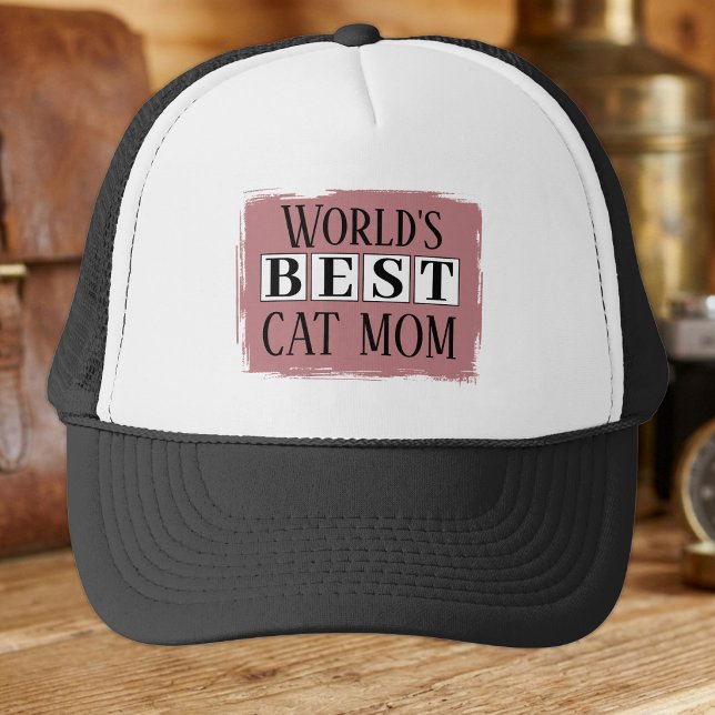 Boné Melhor mãe de gato rosa poeirento preto (Criador carregado)