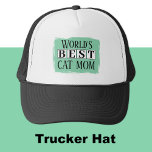 Boné Melhor mãe de gato verde preto<br><div class="desc">Celebre a melhor mãe de gato do mundo com este chapéu de caminhoneiro na moda! Perfeito para amantes de os animais que orgulhosamente vestem seus corações amorosos em suas capas (ou cabeças!). Quer você esteja fazendo tarefas, batendo no parque, ou apenas saindo com seus bebês de pele, esse chapéu o...</div>