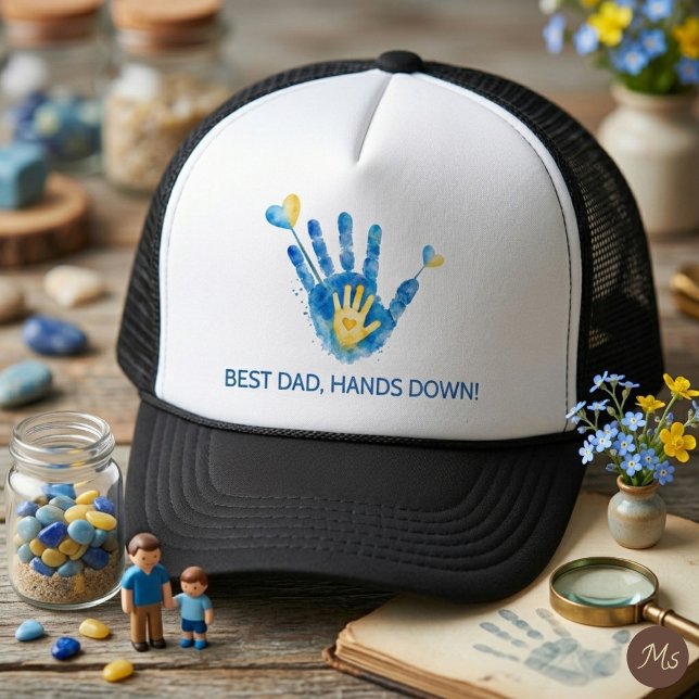 Boné Melhor Pai Sem Dúvida Presente de Impressão de Mão (The perfect gift for Dad! A stylish trucker hat featuring our unique handcrafted design.)