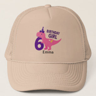 Boné Menina aniversariante dinossauro fofo - 6º Anivers