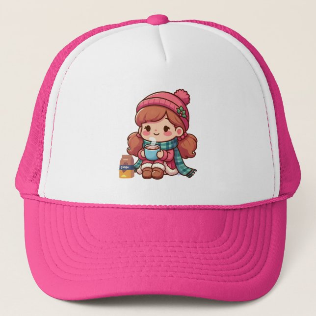 Boné Menina de Natal/inverno bonita com cacau (Frente)