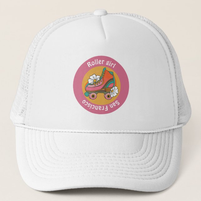 Boné menina de patins personalizados da cidade rosa fem (Frente)