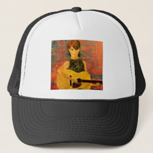 Boné menina que joga a guitarra acústica