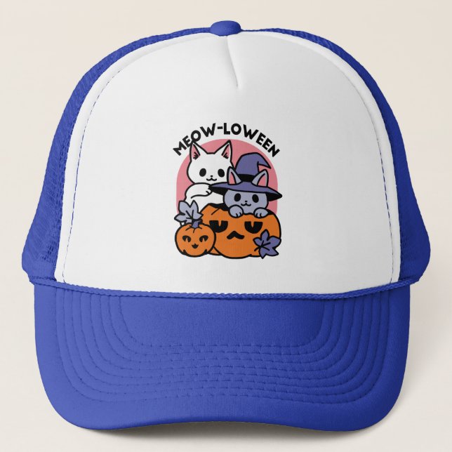 Boné Meow-Loween - Design de Gato de Halloween (Frente)