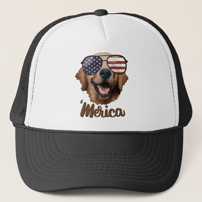 Boné Merica Ouro Retriever, 4 de julho, EUA, Cães (Frente)