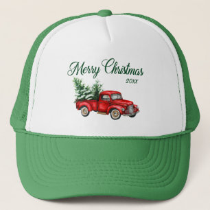 Boné Merry Christmas Year Watercolor Classic Red Truck