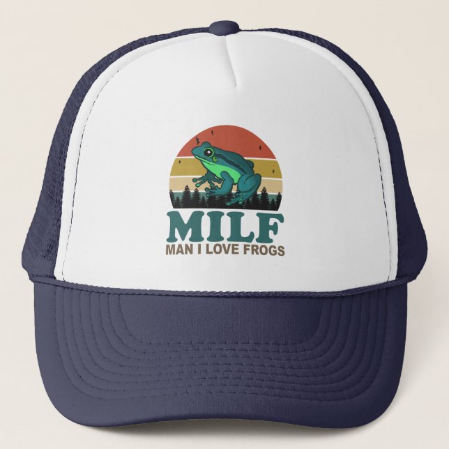 Boné MILF Homem Eu Amo Rãs Piada de Anfíbio Amantes de  (Frente)