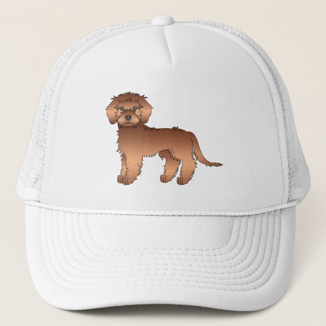 Boné Mini Goldendoodle Vermelho Fofo Cachorro de Desenh (Frente)