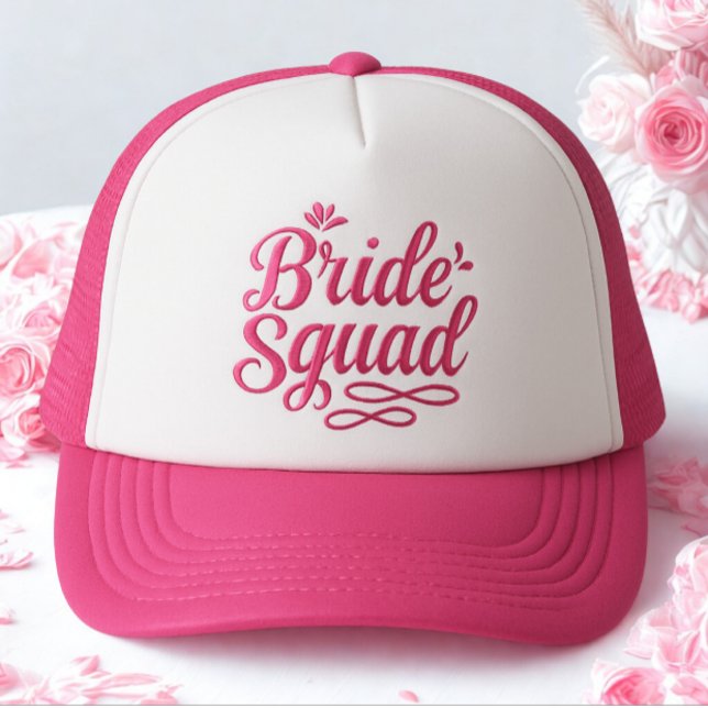Boné Modern Simple Bachelorette Bride Squad Pink Text (Modern simple bride squad baseball hat)