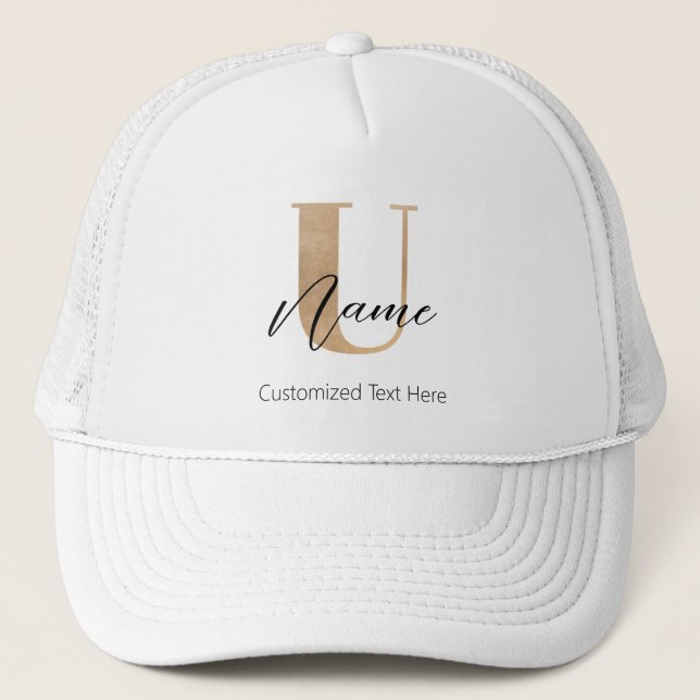 Boné Moderno Monograma Inicial U & Name Personalizado (Frente)