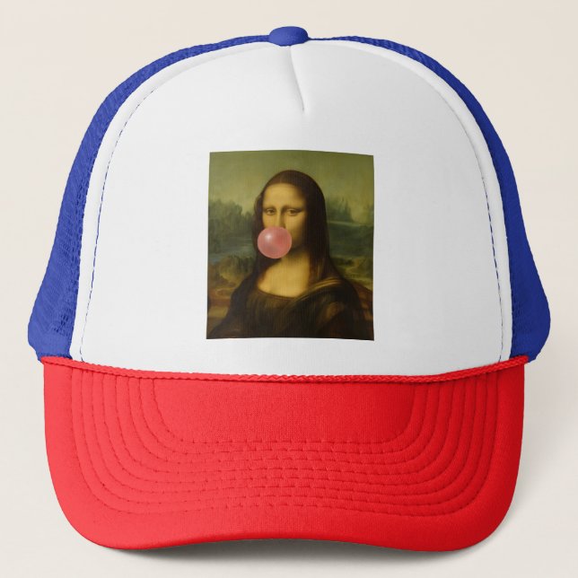 Boné Mona Lisa Piscando Goma-Bolha Rosa (Frente)