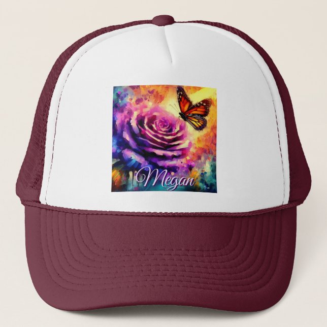 Boné Monarch Butterfly on Rose at Sunset Personalized (Frente)