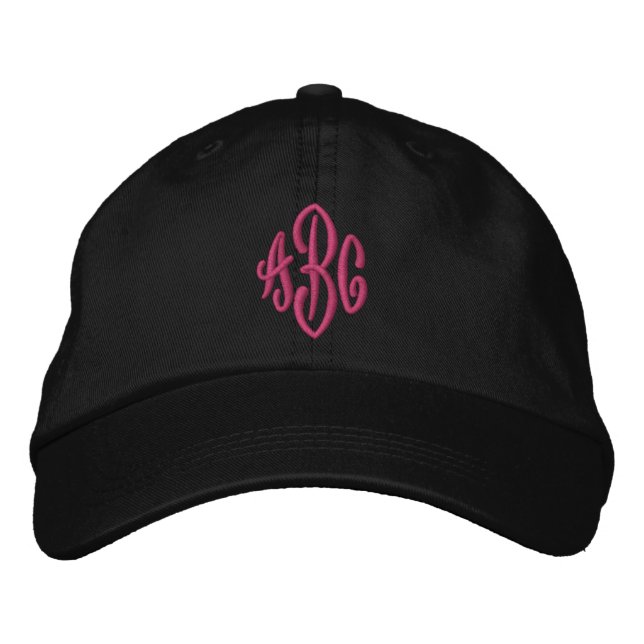 Boné Monograma de Caligrafia Elegante Preto e Rosa Quen (Frente)