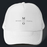 Boné Monograma Elegante Minimalista Simples Branco<br><div class="desc">Um design de casamento monograma minimalista com tipografia elegante em preto num simples fundo branco. O texto pode ser facilmente personalizado para o seu dia especial!</div>