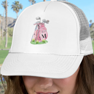 Boné Monograma Inicial de Golfe Rosa Corado