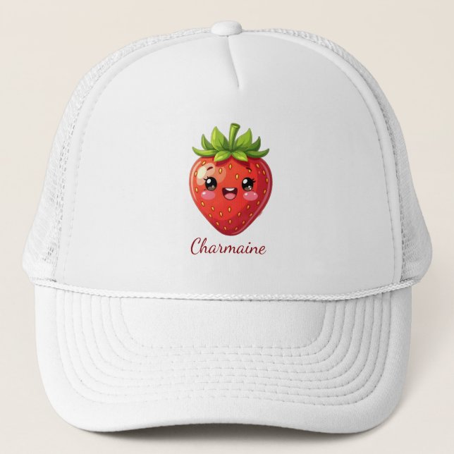 Boné Monograma morango kawaii fofo (Frente)