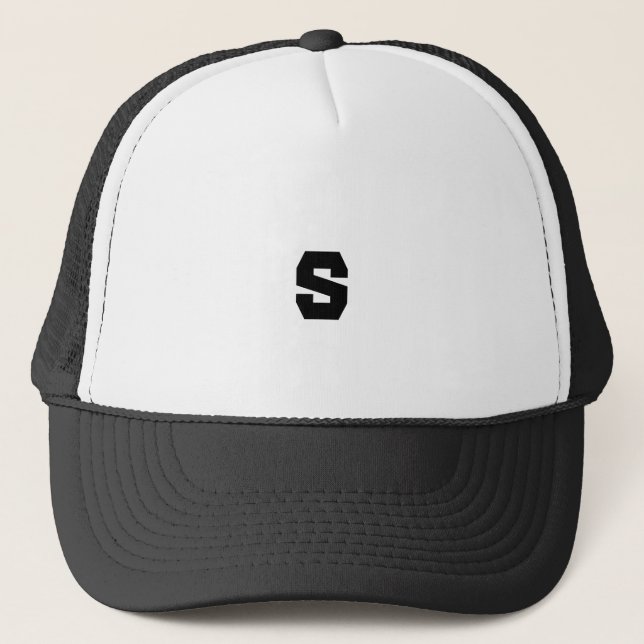 Boné Monograma S Personalizado Bonito em Branco e Preto (Frente)