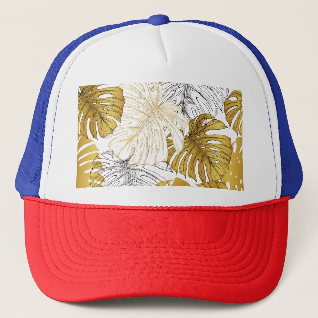Boné Monstera Leaves: Ouro Branco (Frente)