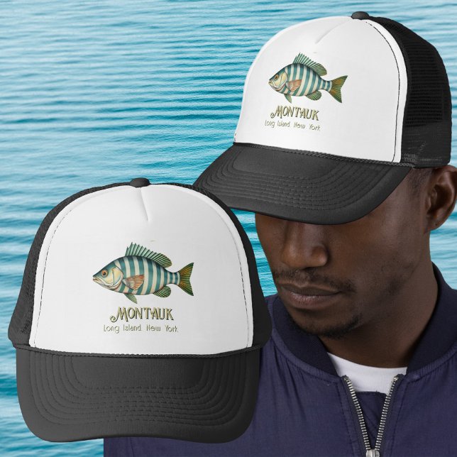 Boné Montauk Long Island Nova York náutica peixe (Criador carregado)