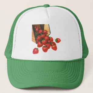 Boné Morangos Vintage em Cesta, Comida Frutas Bagas