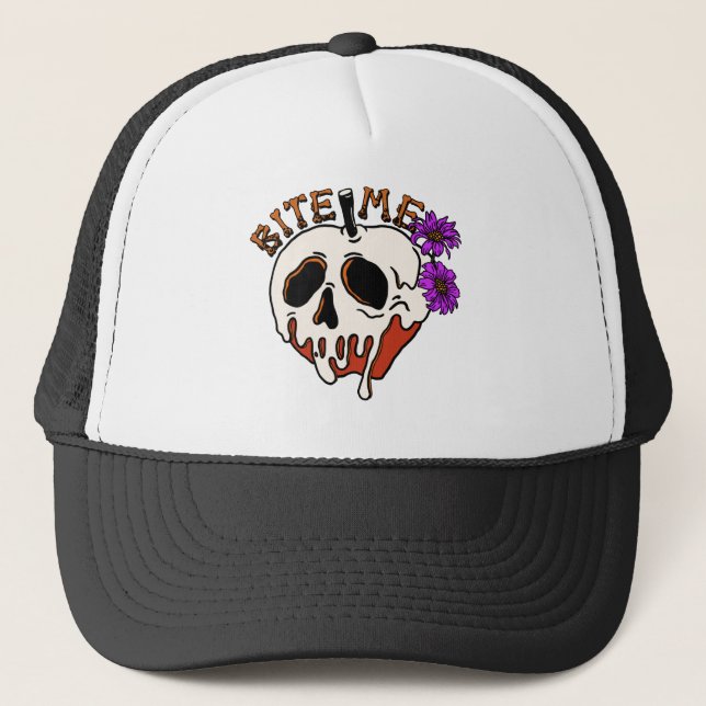 Boné Morda-me - Maçã e Flores de Envenenamento Crânio d (Frente)
