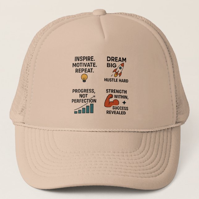 Boné Motivational Quote Cap – Hustle Hard, Dream Big, I (Frente)