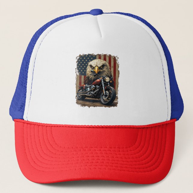 Boné Motorcycle USA Flag Retro Biker Chopper (Frente)