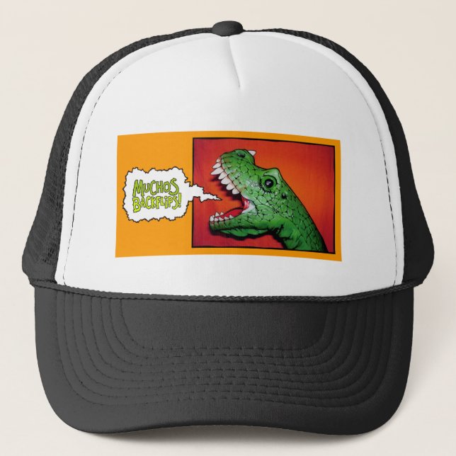 Boné Muchos Backflips! Chapéu do camionista de T-Rex (Frente)