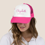 Boné Mulher Rosa Quente Festa de solteira da Bridesmaid<br><div class="desc">Adicionar Texto de Imagem Personalizado Aqui Modelo de Vestuário Personalizado Festa de solteira Branco e Rosa Quente,  Nome da Porta-Camada Baseball & Trucker Hats.</div>