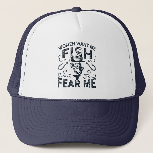 Boné Mulheres Me Querem Peixes Me Temem Piada de Pesca  (Frente)