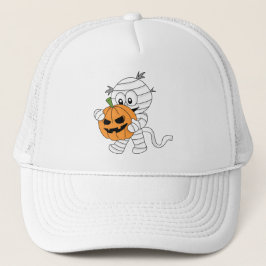 Boné Múmia de Cartoon Laranja Spooky Com Pumpkin