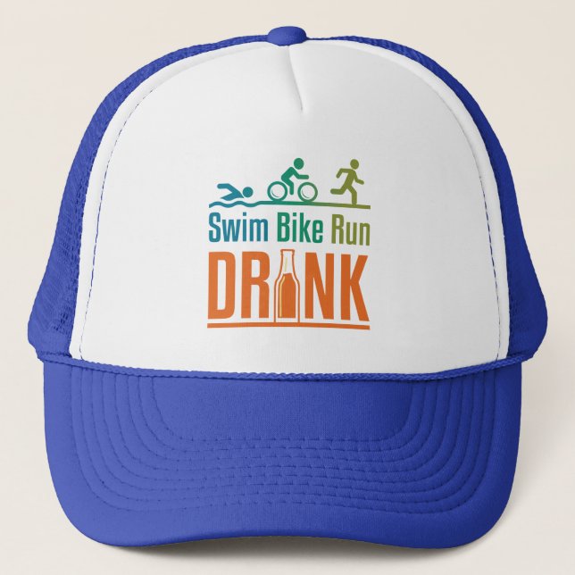 Boné Nadar Pedalar Correr Beber Triatlo Divertido Beben (Frente)