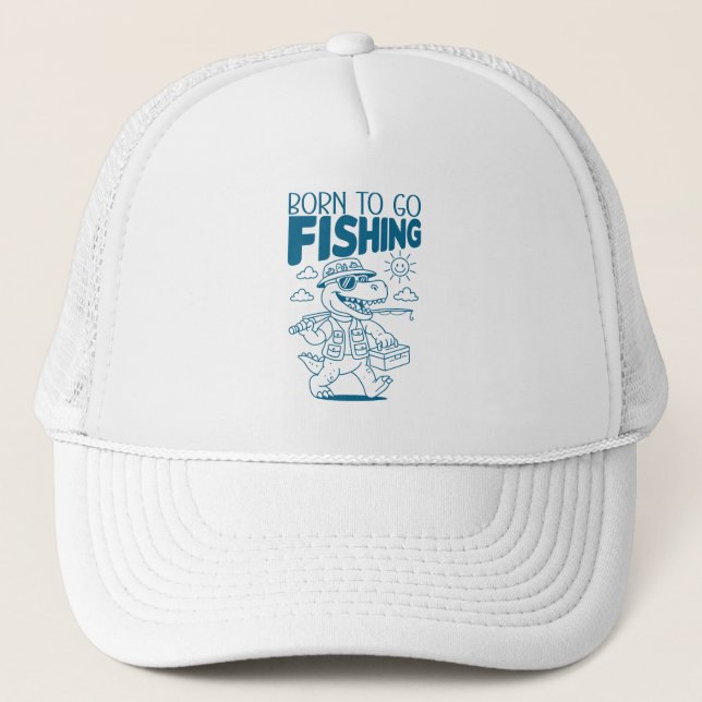 Boné Nascido Para Ir Pescar - Cool Fish Dino T-rex Aman (Frente)