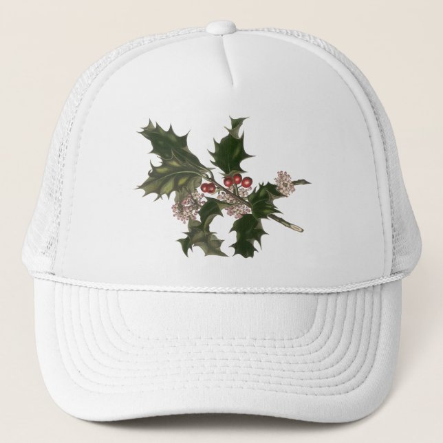 Boné Natal Antigo, Planta de Azevinho Verde com Frutas (Frente)