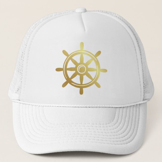 Boné Nautical Performance hat with Gold Ship's Wheel (Frente)