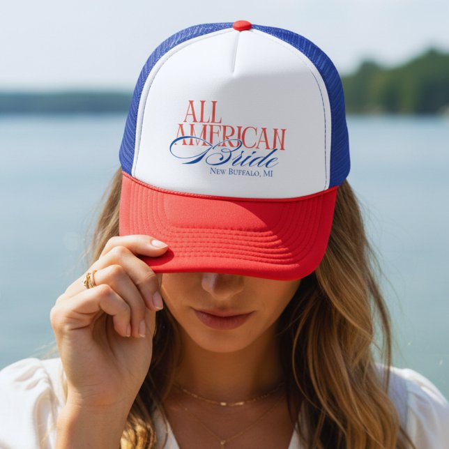 Boné Noiva Americana de Luxo Despedida de Solteira (Luxury Script All American Bride Bachelorette Trucker Hat)