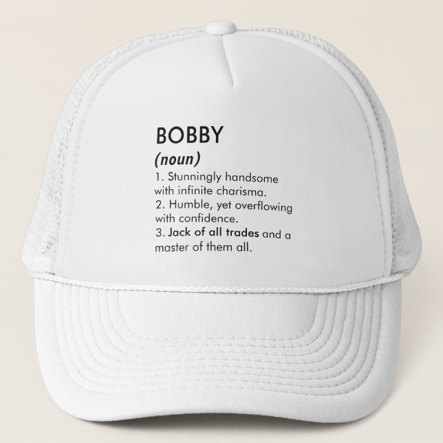 Boné Nome Bobby, Nome editável, Nome personalizado (Frente)