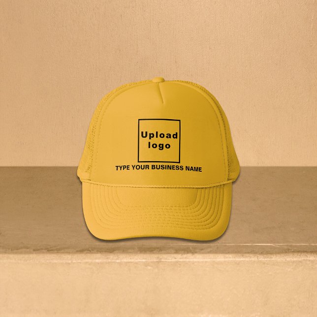 Boné Nome da empresa e logotipo - Hat do caminhoneiro a (Your business name and logo on yellow trucker hat)