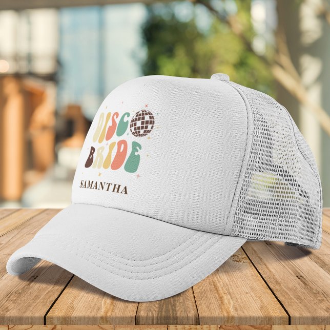 Boné Nome da Noiva Disco Festa de Solteira Personalizad (Bachelorette Party Disco Bride Name Custom Trucker Hat)