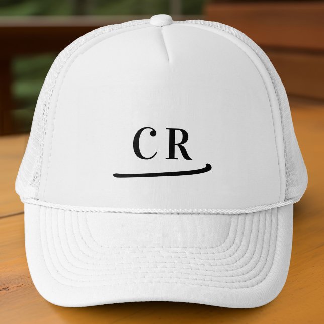 Boné Nome das Iniciais Monogramas Personalizadas Preto  (Custom Monogrammed Initials Name Minimalist Black Trucker Hat)