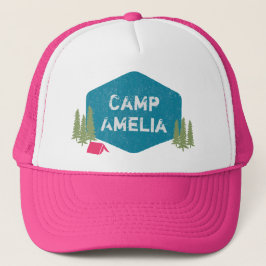 Boné Nome de Acampamento Personalizado Aniversário Rosa