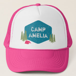 Boné Nome de Acampamento Personalizado Aniversário Rosa