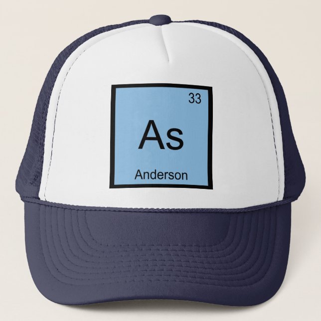 Boné Nome de Anderson Elemento Químico Tabela Periódica (Frente)