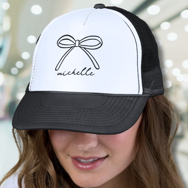 Boné Nome de Arco Desenhado à Mão Minimalista (Minimalist Hand Drawn Bow Name Trucker Hat)