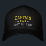 Boné Nome do barco Capitão Estrelas Náuticas Douradas P<br><div class="desc">Veleja em estilo com um preto personalizado com bordado dourado e prateado que contém sua classificação de Capitão ou outro título, seu Nome ou Nome do Barco e estrelas. Várias cores de boné e thread a serem escolhidas. Faz um presente personalizado excelente para Dia de os pais, Dia de as...</div>
