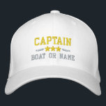 Boné Nome do barco Capitão Estrelas Náuticas Douradas P<br><div class="desc">Veleja em estilo com um branco personalizado com bordado dourado e prateado que contém sua classificação de Capitão ou outro título, seu Nome ou Nome do Barco e estrelas. Várias cores de boné e thread a serem escolhidas. Faz um presente personalizado excelente para Dia de os pais, Dia de as...</div>
