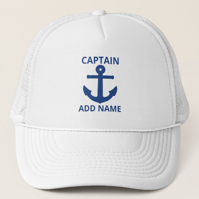 Boné Nome do Capitão de Âncora Azul Personalizado (Frente)