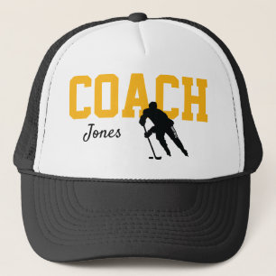 Boné Nome do treinador de hóquei personalizado preto e