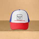 Boné Nome e logotipo da empresa em vermelho, branco e a<br><div class="desc">Trucker que você pode personalizar para colocar seu nome de negócios. Você pode dar a ele um item ou um presente para seus clientes. Você também pode incluí-lo em seus materiais de marketing para anunciar sua empresa ou em seus produtos de promocional para promover seu nome de marca. Chapéu de...</div>