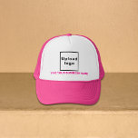 Boné Nome e logotipo de empresa em cor-de-rosa e branco<br><div class="desc">Trucker que você pode personalizar para colocar seu nome de negócios. Você pode dar a ele um item ou um presente para seus clientes. Você também pode incluí-lo em seus materiais de marketing para anunciar sua empresa ou em seus produtos de promocional para promover seu nome de marca. Chapéu de...</div>